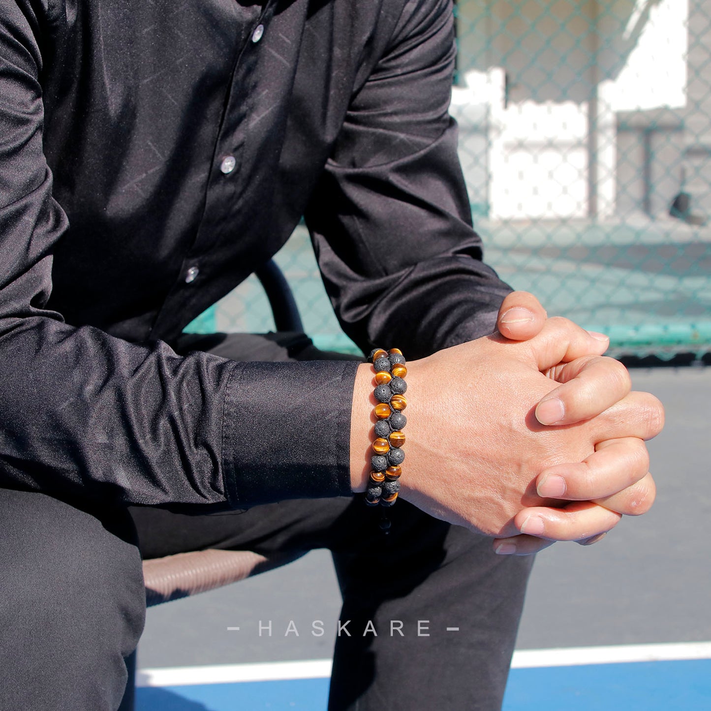 Tiger Eye & Lava Beaded Bracelet Stacked (8mm)