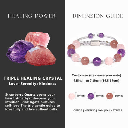 Amethyst, Strawberry Quartz, and Clear Quartz Bracelet