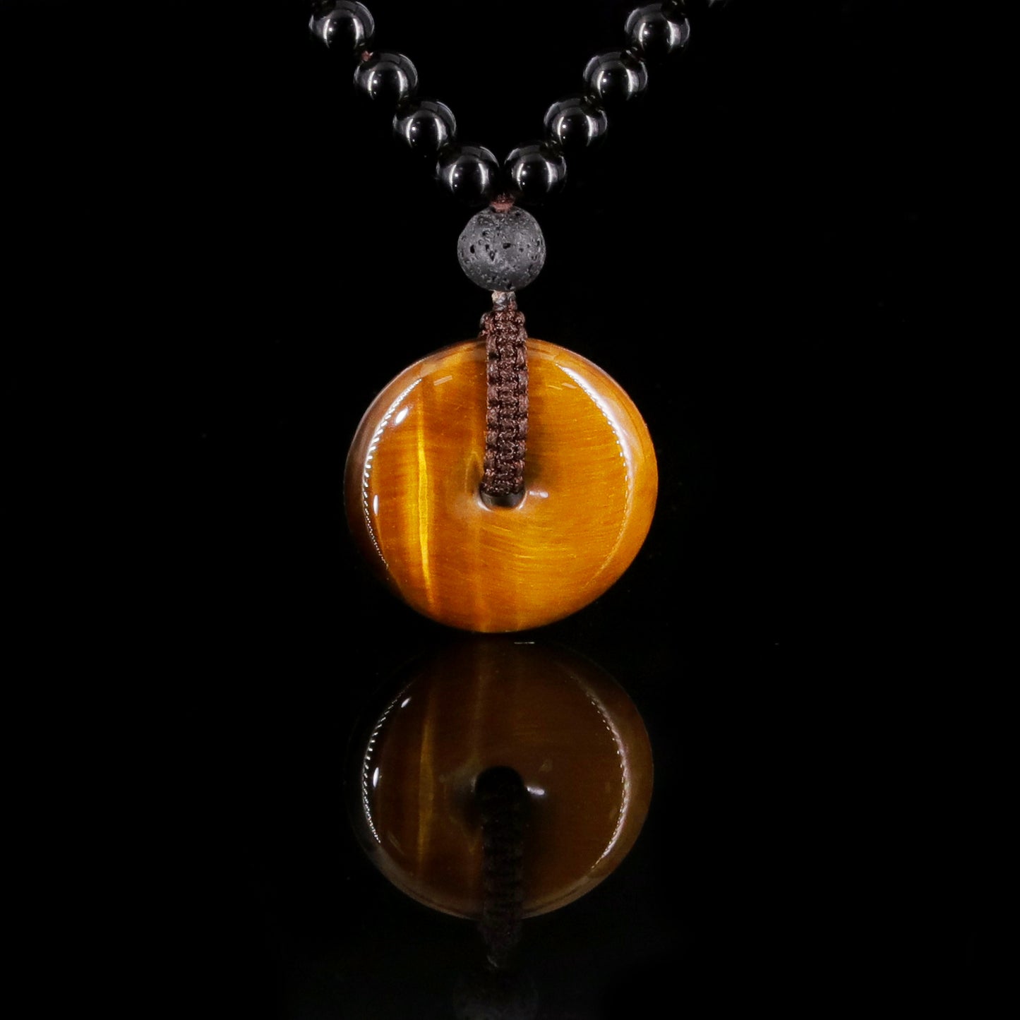 Tiger Eye Obsidian Lava Crystal Necklace