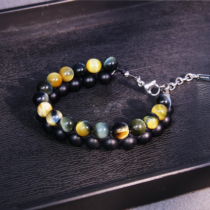 7"Golden Bule Tigers Eye Matt Onyx Bracelet