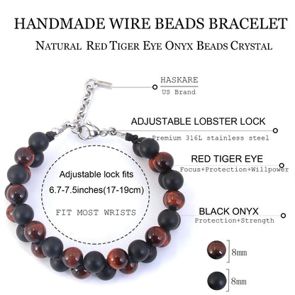 7"Red Tigers Eye Matt Onyx Beads Bracelet