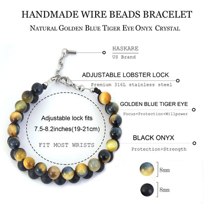 8"Golden Bule Tigers Eye Matt Onyx Bracelet