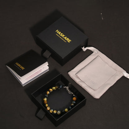 8"Golden Bule Tigers Eye Matt Onyx Bracelet