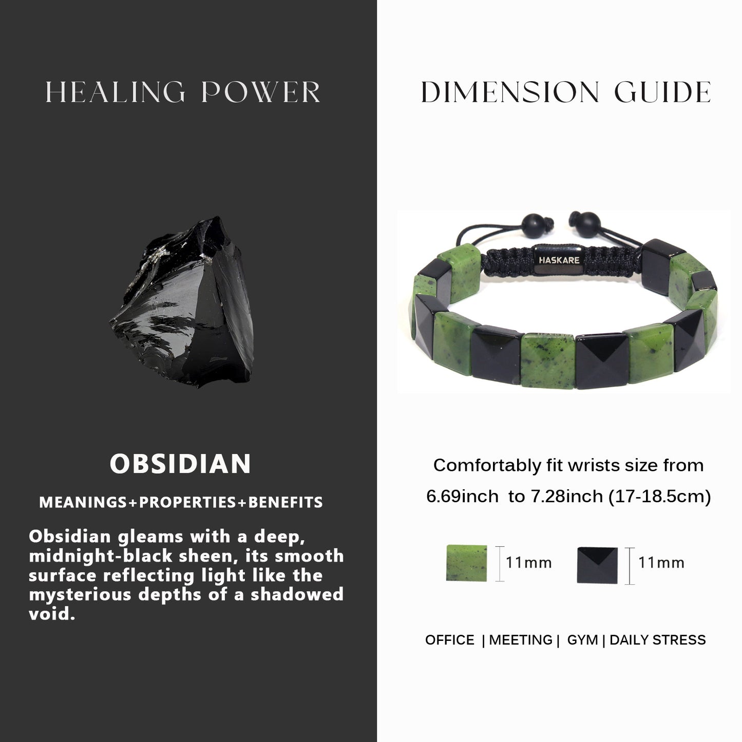 Canadian Jade Black Obsidian Square Beaded Bracelet