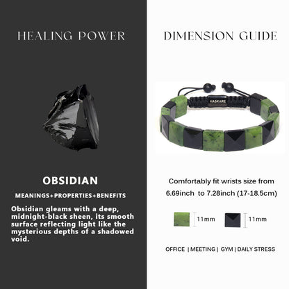 Canadian Jade Black Obsidian Square Beaded Bracelet