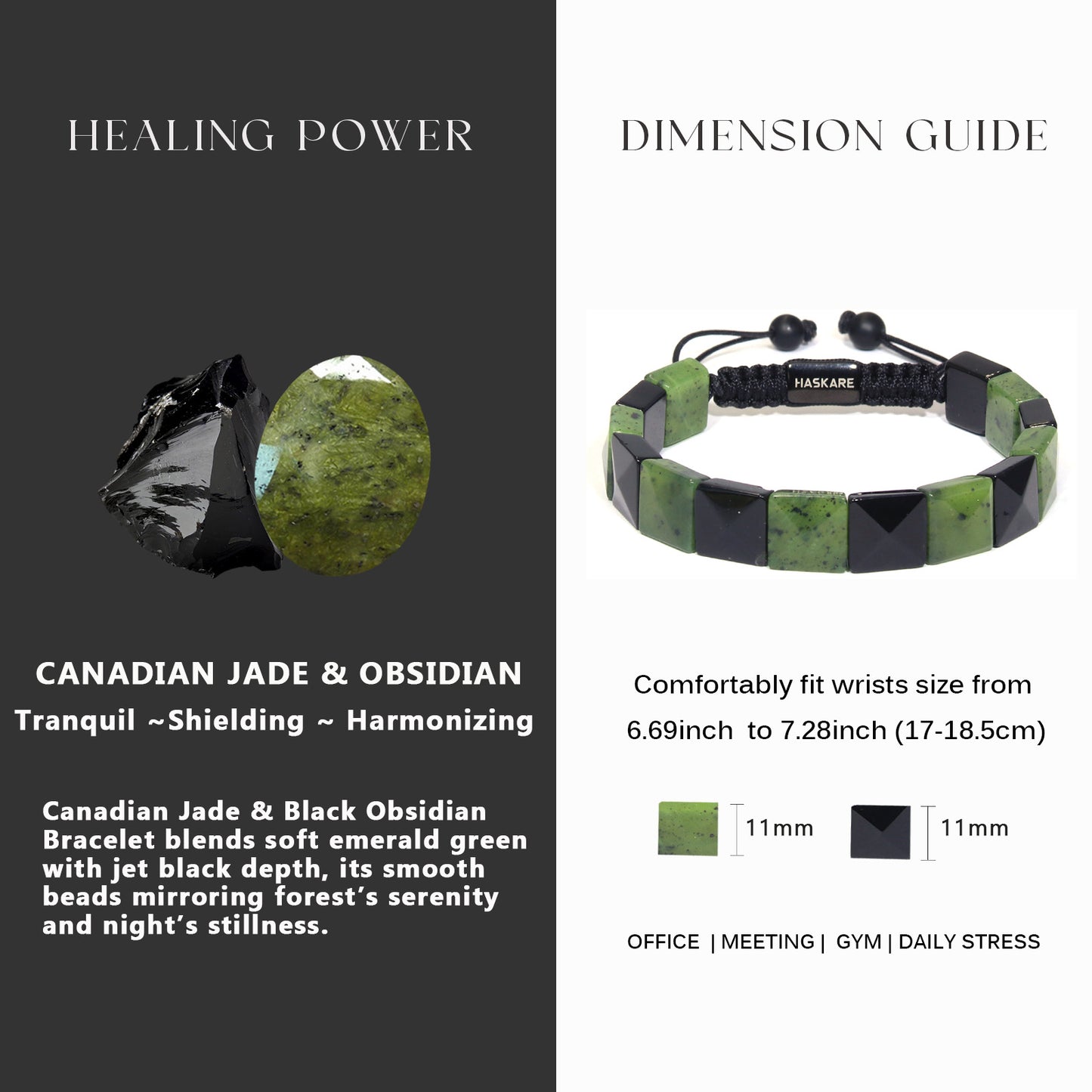 Canadian Jade Black Obsidian Square Beaded Bracelet