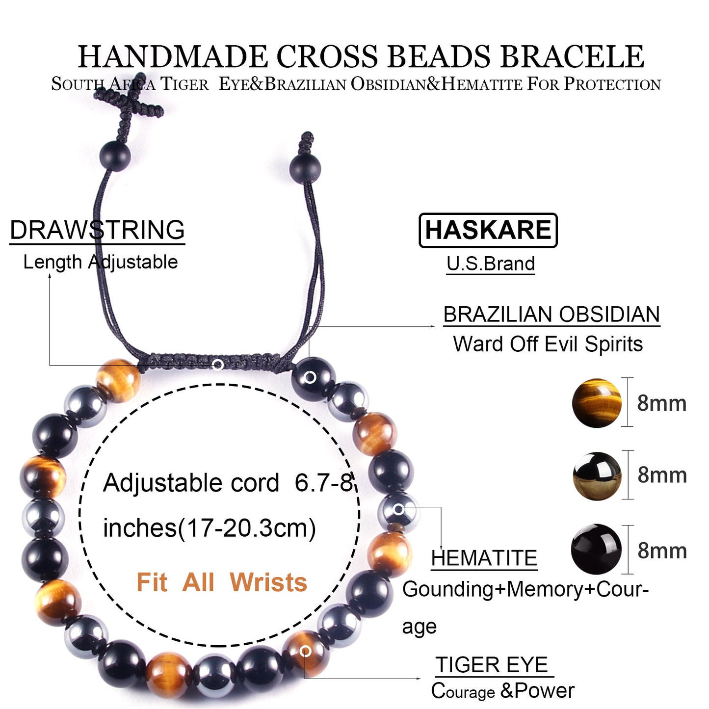 Triple Cross Beads Bracelet (8mm）