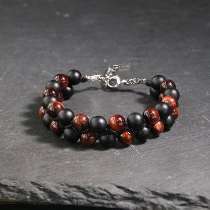 7"Red Tigers Eye Matt Onyx Beads Bracelet
