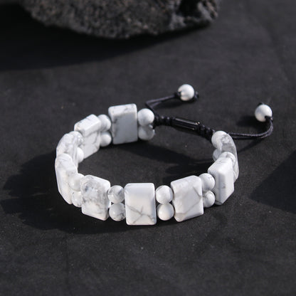 Natural Stone Howlite Rectangular Bead Bracelets (Black Rope)