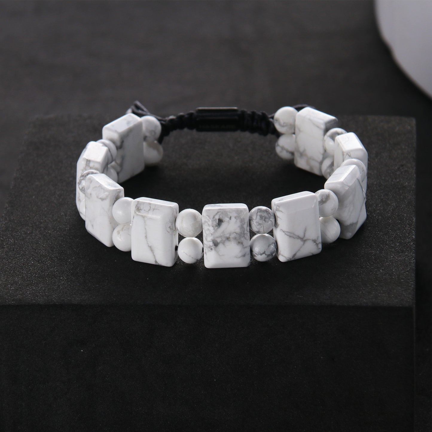 Natural Stone Howlite Rectangular Bead Bracelets (Black Rope)