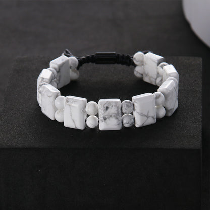 Natural Stone Howlite Rectangular Bead Bracelets (Black Rope)