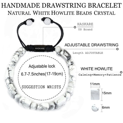 Natural Stone Howlite Rectangular Bead Bracelets (Black Rope)