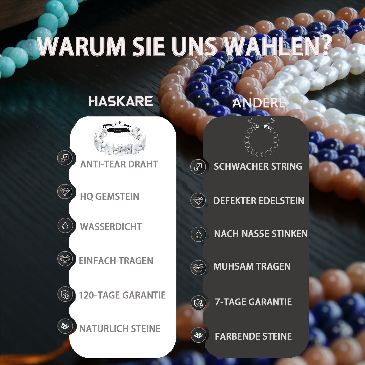 Natural Stone Howlite Rectangular Bead Bracelets (Black Rope)