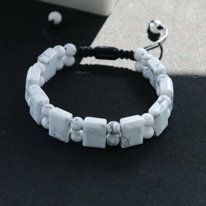 8"Natural Stone Howlite Rectangular Bracelet (316L Stainless Steel)