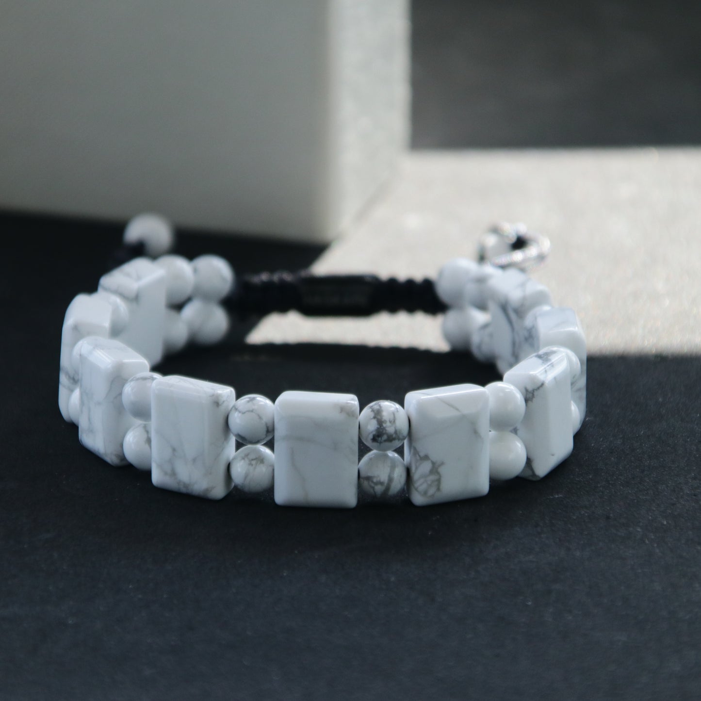 8"Natural Stone Howlite Rectangular Bracelet (316L Stainless Steel)