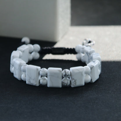 8"Natural Stone Howlite Rectangular Bracelet (316L Stainless Steel)