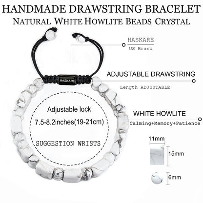 8"Natural Stone Howlite Rectangular Bracelet (316L Stainless Steel)