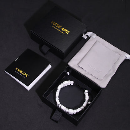 8"Natural Stone Howlite Rectangular Bracelet (316L Stainless Steel)