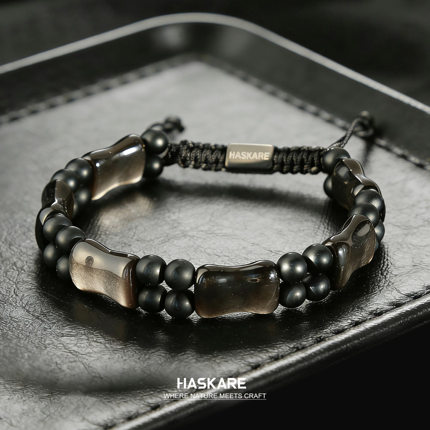Silver Obsidian Bamboo Bracelet 7.5"