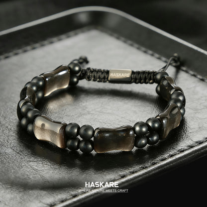 Silver Obsidian Bamboo Bracelet 7.5"