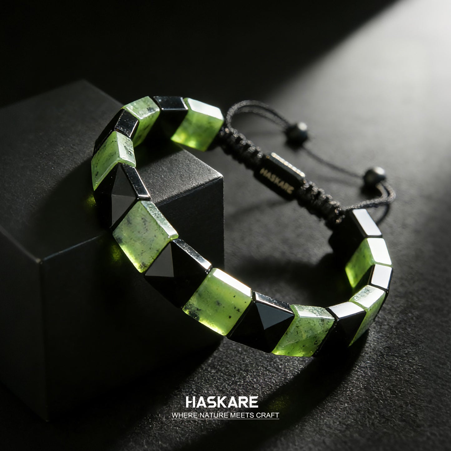 Canadian Jade Black Obsidian Square Beaded Bracelet