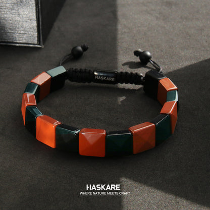 Red Jasper Obsidian Bracelet (Square Bead) 7.5”