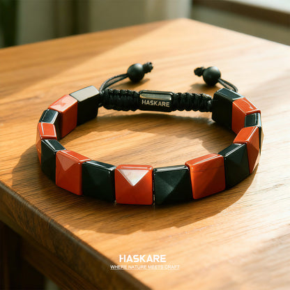 Red Jasper Obsidian Bracelet (Square Bead) 7.5”