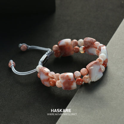 Shield Pink Black Onyx Bead Bracelet