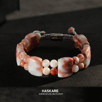 Shield Pink Black Onyx Bead Bracelet