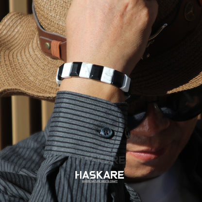 Handmade Howlite Black Obsidian Flat Beaded Bracelet 8"