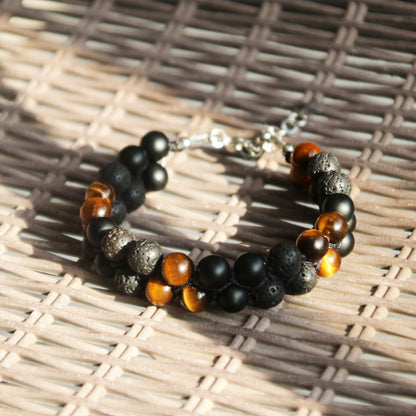 7.5"Triple Protection Bracelet( Tiger Eye Lava Onyx)