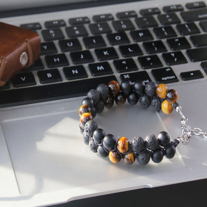 7.5"Triple Protection Bracelet( Tiger Eye Lava Onyx)
