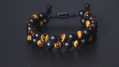 Tiger Eye & Onyx Beaded Bracelet Stacked (8mm)