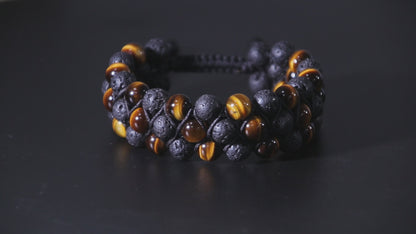 Triple Lava Tiger Eye Evil Eye Stacked (8mm)