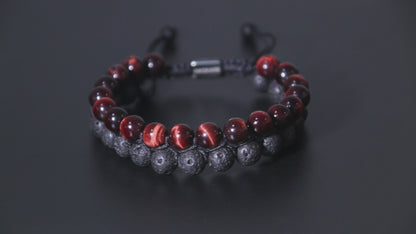 Red Tiger Eye & Lava Beaded Bracelet Stacked (8mm)