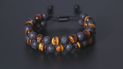 Tiger Eye & Lava Beaded Bracelet Stacked (8mm)