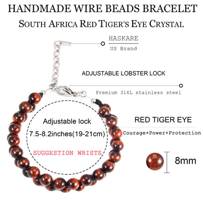 8"Red Tiger Eye Double Row Bracelet (316L Stainless Steel)